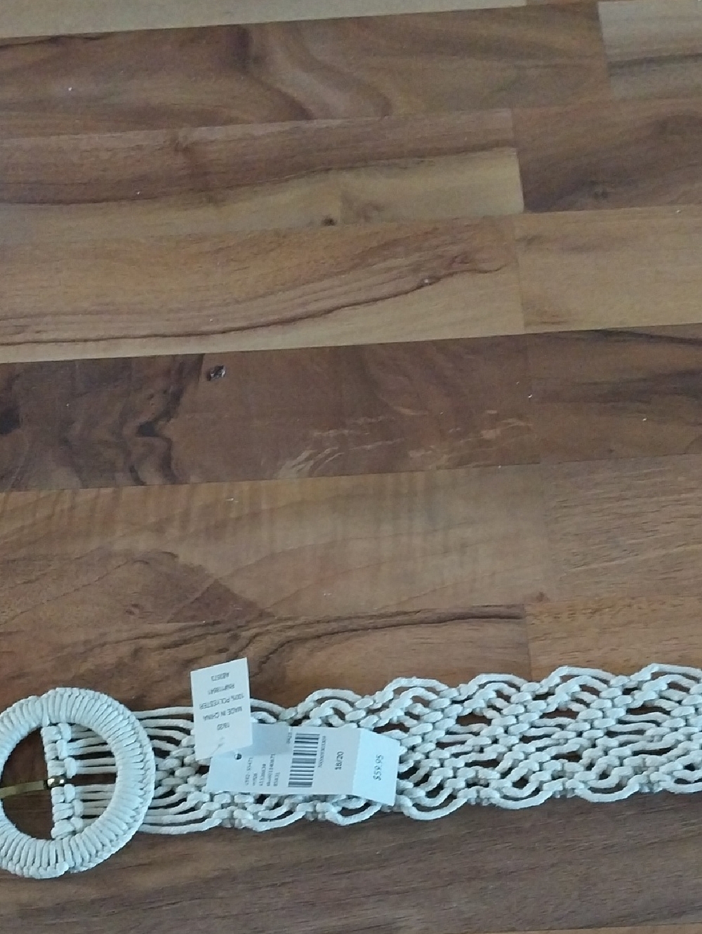 Lane Bryant Cream Braided Macramé Belt with Round Buckle